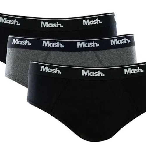 Detalhe - Kit Mash 3 Cuecas Slip Algodão 010.04E Preto/Cinza/Preto