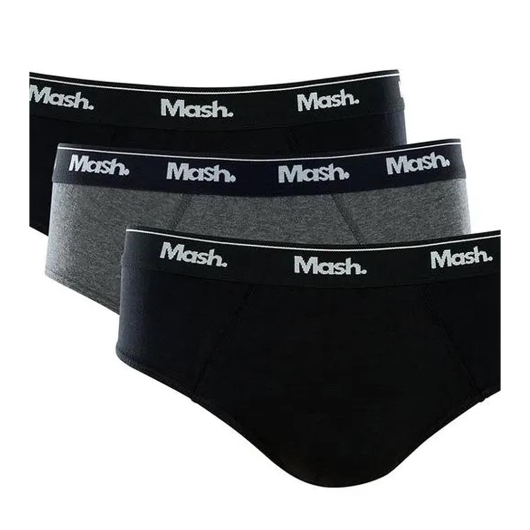 Kit Mash 3 Cuecas Slip Algodão 010.04E Preto/Cinza/Preto