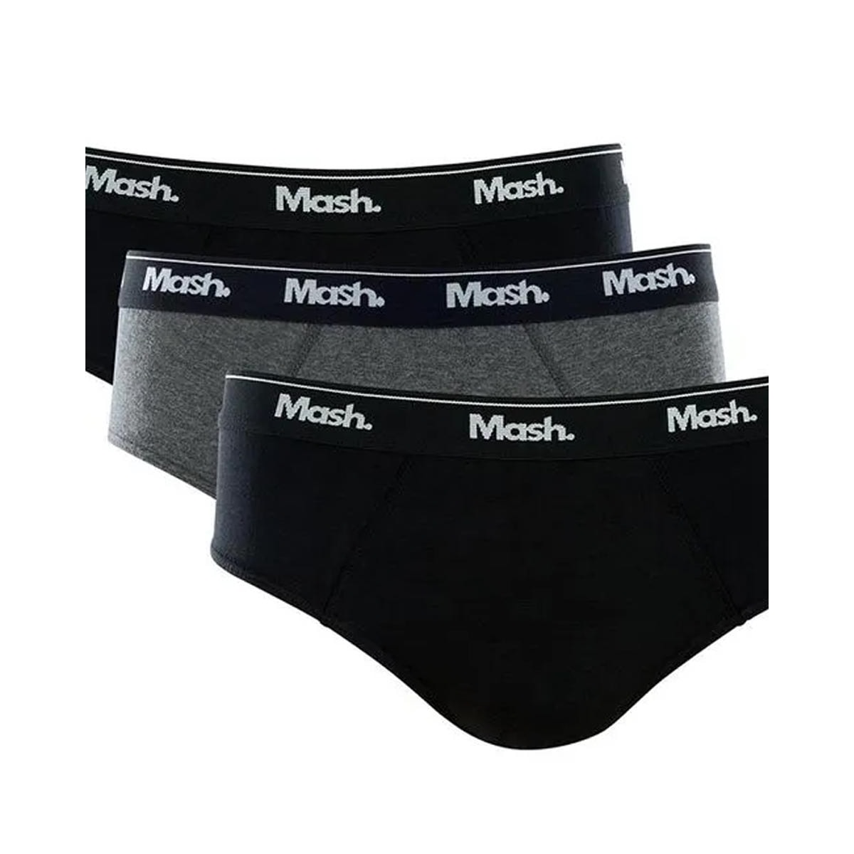 Kit Mash 3 Cuecas Slip Algodão 010.04E Preto/Cinza/Preto