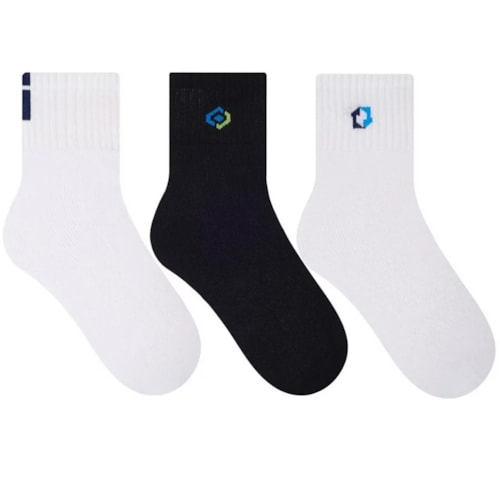 Detalhe - Kit Meia Selene Cano Curto Masc.4084 Branco/Preto/Branco
