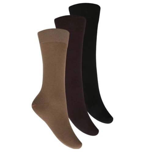 Detalhe - Kit Meia Selene Classica Masculina 3033 Preto/Cafe/Kaki