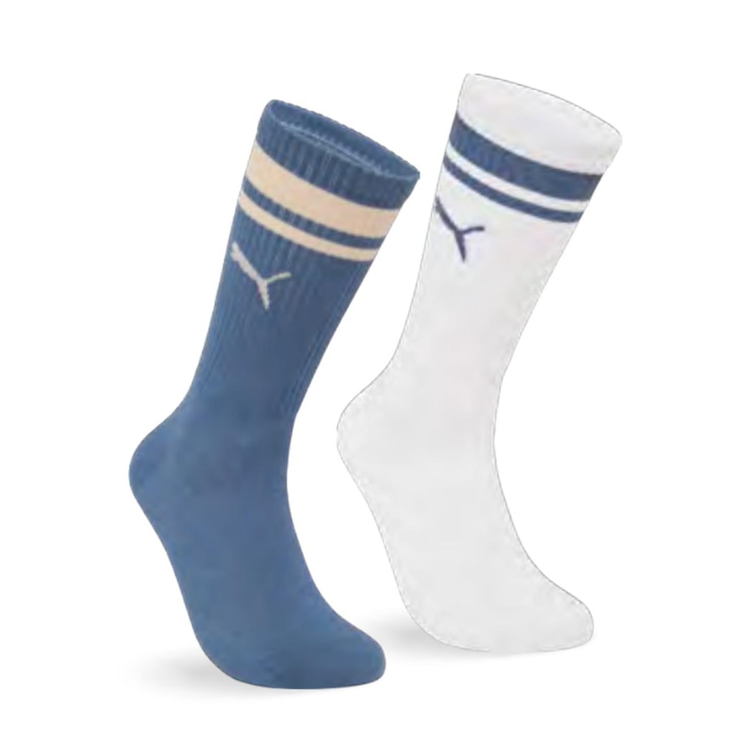 Kit Puma 2 Meias Cano Longo 4670 Branco/Azul Kit Puma 2 Meias Cano Longo 4670 Branco/Azul