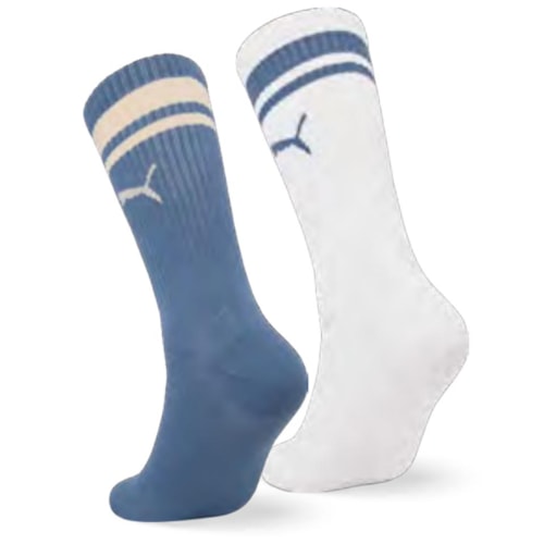 Detalhe - Kit Puma 2 Meias Cano Longo 4670 Branco/Azul