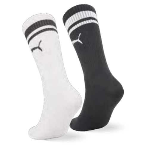 Detalhe - Kit Puma 2 Meias Cano Longo 4670 Preto/Branco