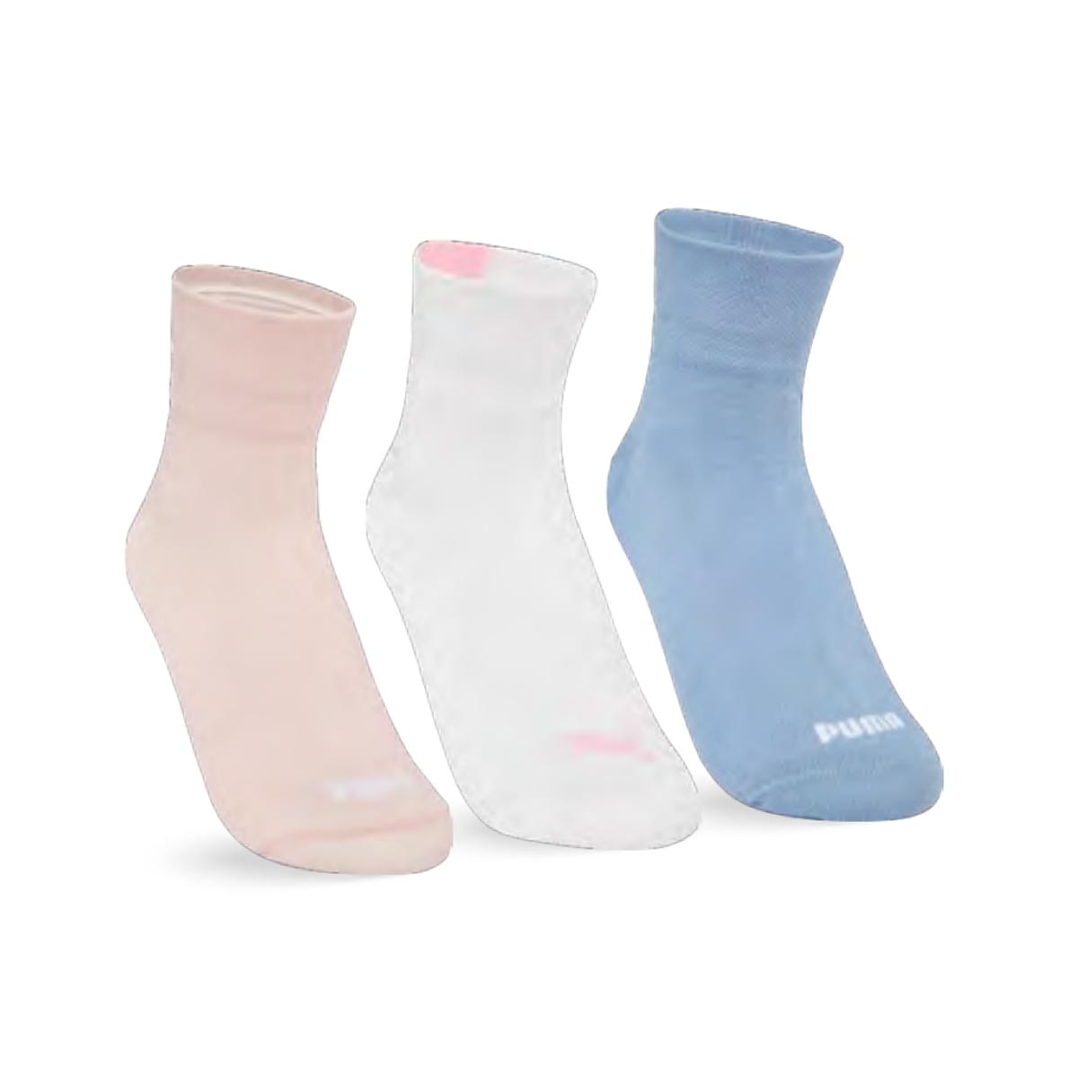Kit Puma 3 Meias Cano Médio 4730 Rosa/Branco/Azul Kit Puma 3 Meias Cano Médio 4730 Rosa/Branco/Azul