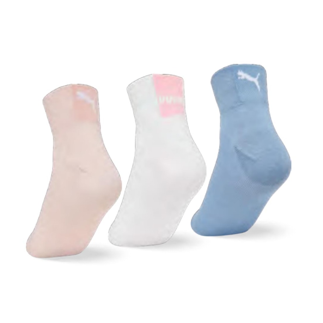 Kit Puma 3 Meias Cano Médio 4730 Rosa/Branco/Azul