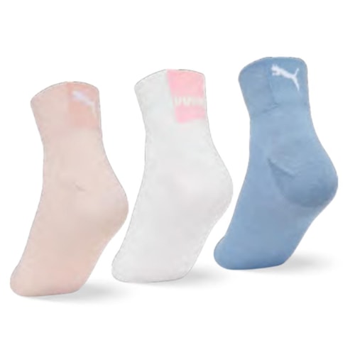 Detalhe - Kit Puma 3 Meias Cano Médio 4730 Rosa/Branco/Azul