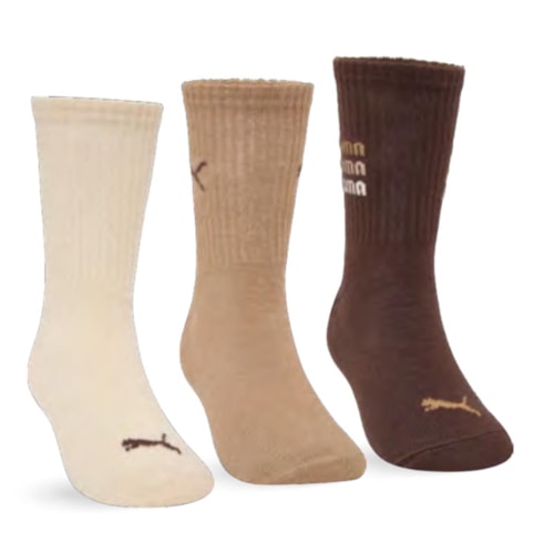 Kit Puma 3 Meias Infantil Cano Longo 2720 Palha/Bege/Marrom