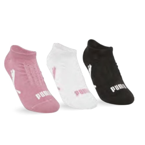 Kit Puma 3 Meias Sapatilha 4755 Preto/Branco/Rosa