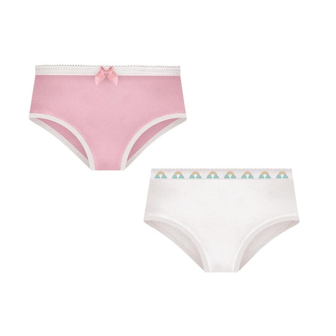 Kit Selene 2 Calcinhas Menina 20650 Rosa/Branco Kit Selene 2 Calcinhas Menina 20650 Rosa/Branco