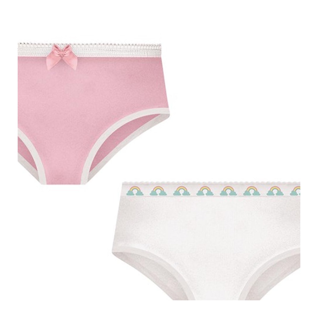 Kit Selene 2 Calcinhas Menina 20650 Rosa/Branco
