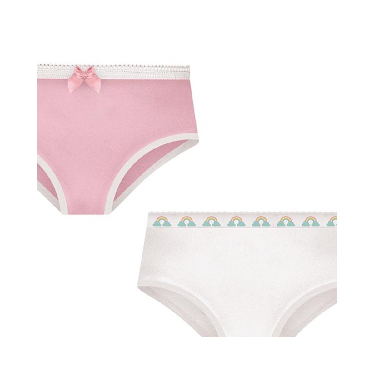 Kit Selene 2 Calcinhas Menina 20650 Rosa/Branco Kit Selene 2 Calcinhas Menina 20650 Rosa/Branco