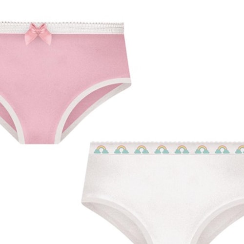 Detalhe - Kit Selene 2 Calcinhas Menina 20650 Rosa/Branco