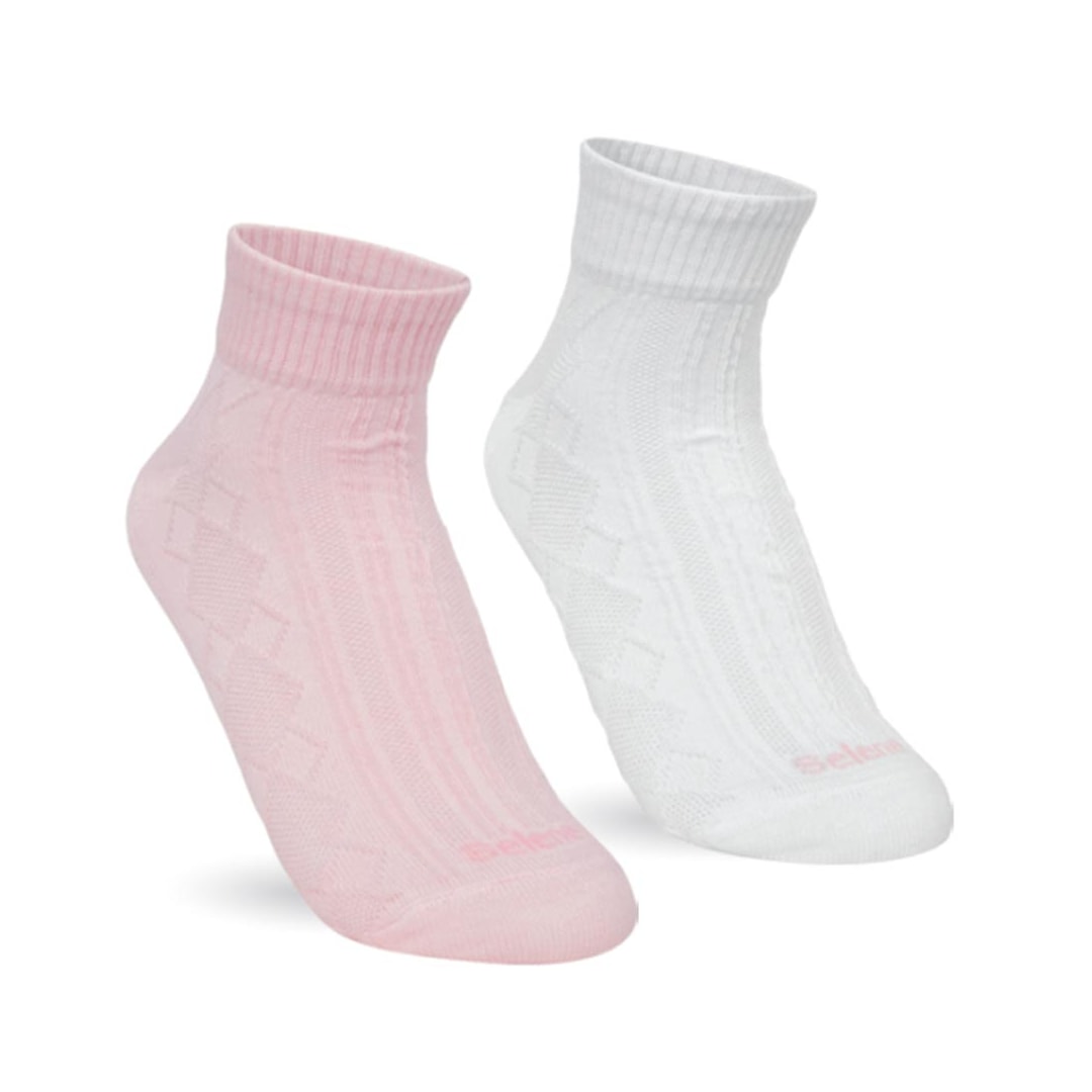 Kit Selene 2 Meias Esportiva Cano Curto 4658 Branco/Rosa