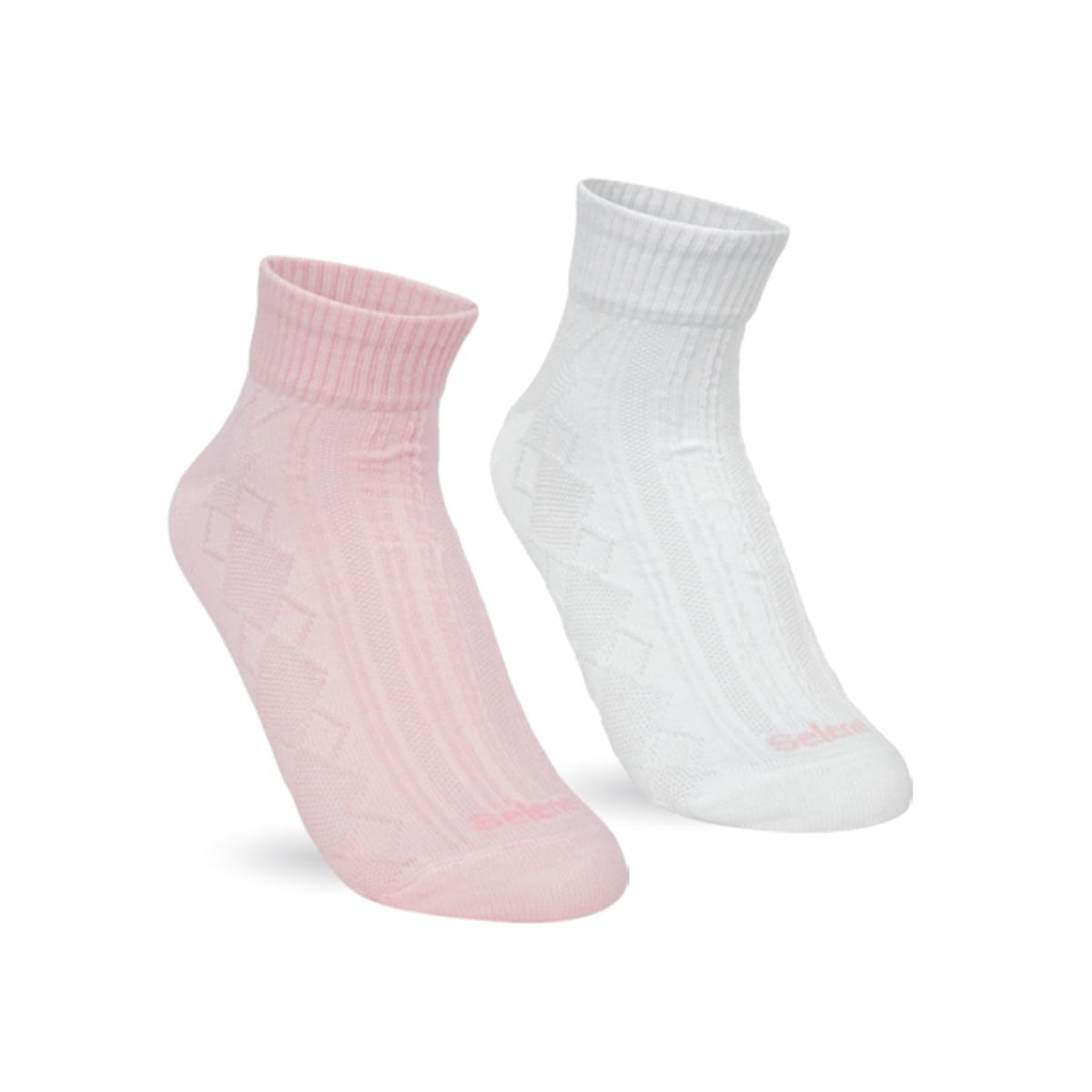 Kit Selene 2 Meias Esportiva Cano Curto 4658 Branco/Rosa