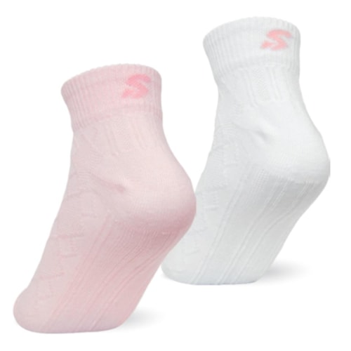 Detalhe - Kit Selene 2 Meias Esportiva Cano Curto 4658 Branco/Rosa