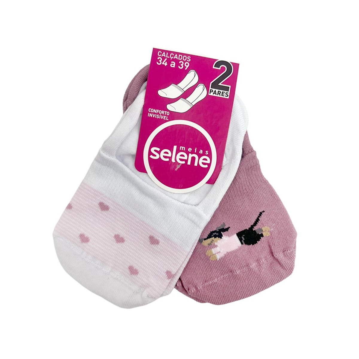 Kit Selene 2 Meias Sapatilha 7380 Branco/Coração/RosaEscuro Kit Selene 2 Meias Sapatilha 7380 Branco/Coração/RosaEscuro