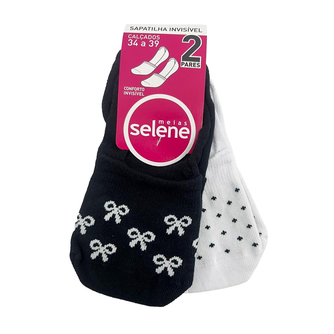 Kit Selene 2 Meias Sapatilha 7380 Preto/Laços Kit Selene 2 Meias Sapatilha 7380 Preto/Laços