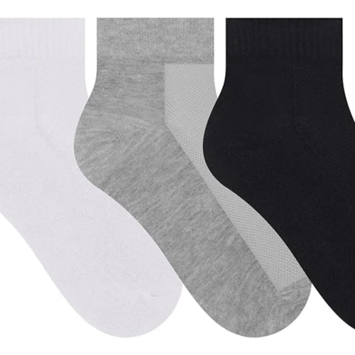 Detalhe - Kit Selene 3 Meias Cano Curto 4220 Preto/Branco/Mescla