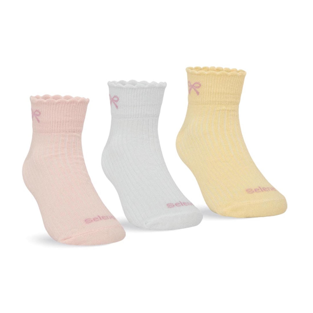 Kit Selene 3 Meias Cano Curto Menina 2365 Rosa/Branco/Amarelo