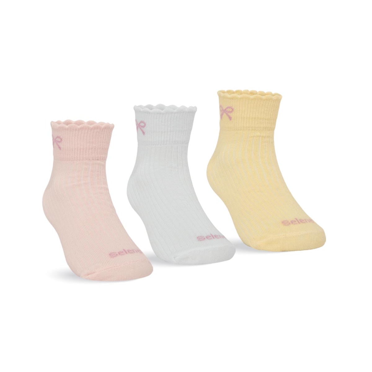 Kit Selene 3 Meias Cano Curto Menina 2365 Rosa/Branco/Amarelo Kit Selene 3 Meias Cano Curto Menina 2365 Rosa/Branco/Amarelo