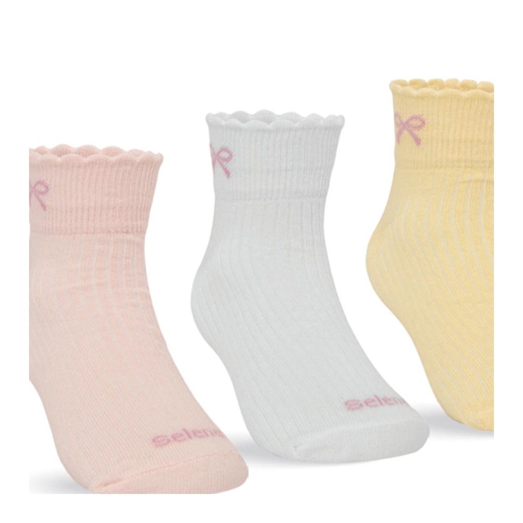 Kit Selene 3 Meias Cano Curto Menina 2365 Rosa/Branco/Amarelo Kit Selene 3 Meias Cano Curto Menina 2365 Rosa/Branco/Amarelo