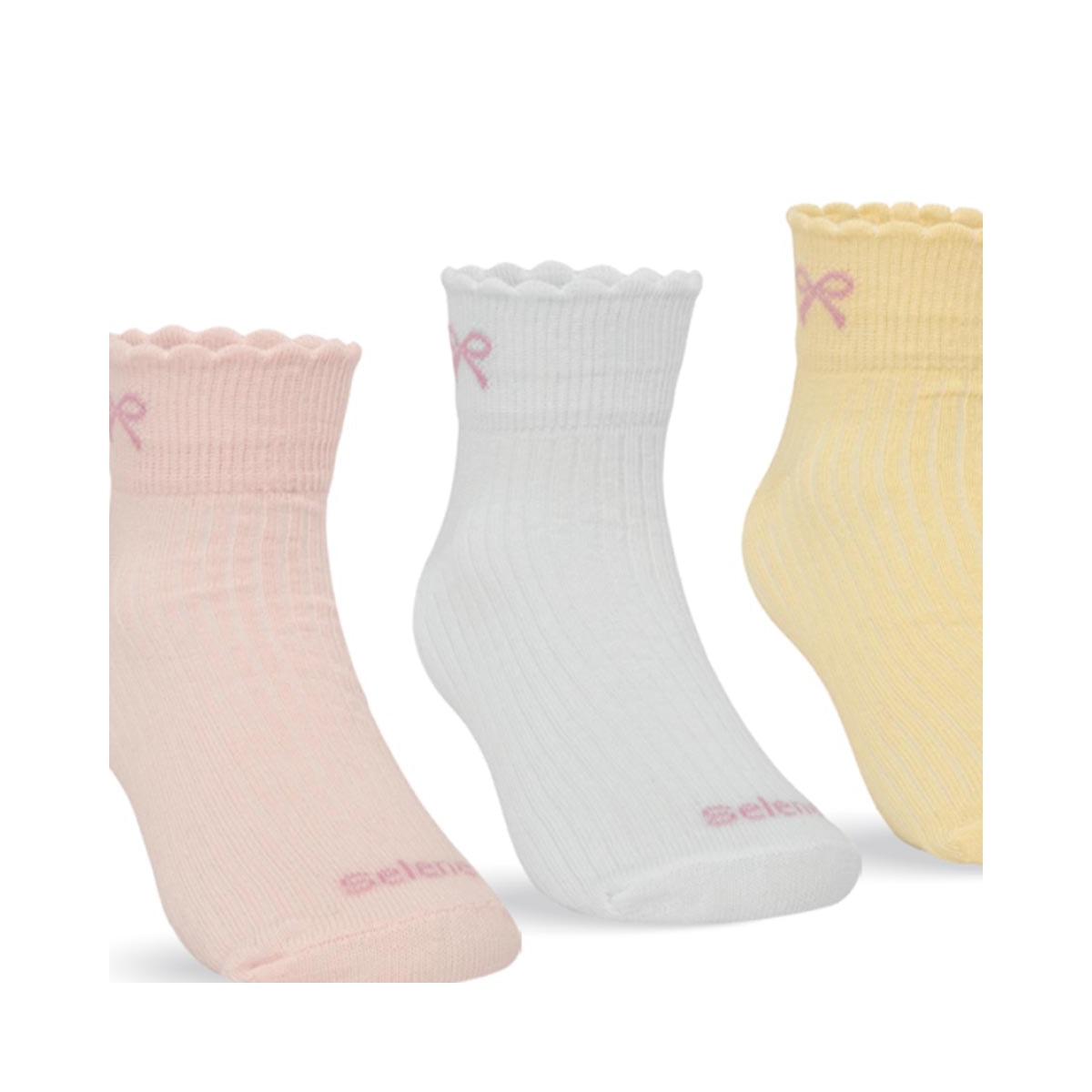 Kit Selene 3 Meias Cano Curto Menina 2365 Rosa/Branco/Amarelo Kit Selene 3 Meias Cano Curto Menina 2365 Rosa/Branco/Amarelo