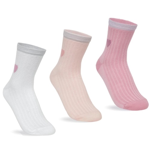 Kit Selene 3 Meias Cano Médio Feminina 7740 Branco/Rosa