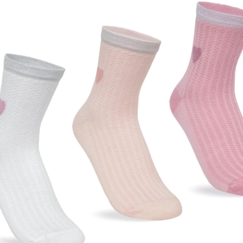 Detalhe - Kit Selene 3 Meias Cano Médio Feminina 7740 Branco/Rosa