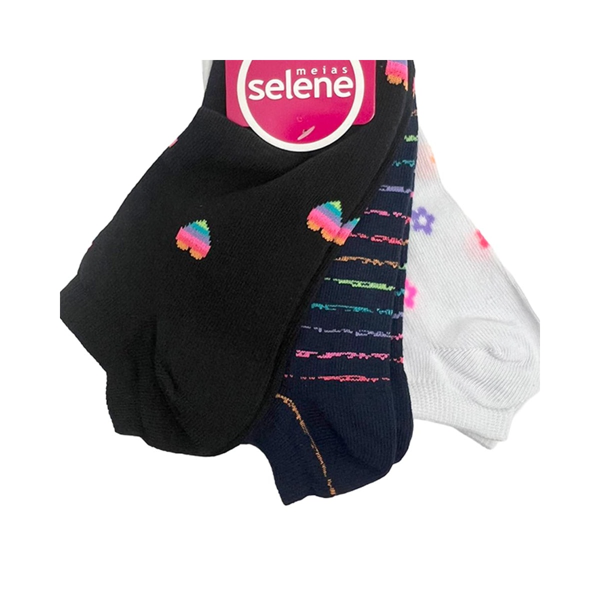Kit Selene 3 Meias Sapatilha 7360 Branco/Azul/Preto Kit Selene 3 Meias Sapatilha 7360 Branco/Azul/Preto