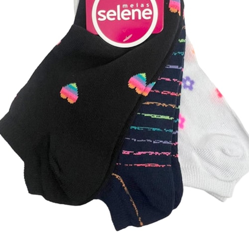Detalhe - Kit Selene 3 Meias Sapatilha 7360 Branco/Azul/Preto
