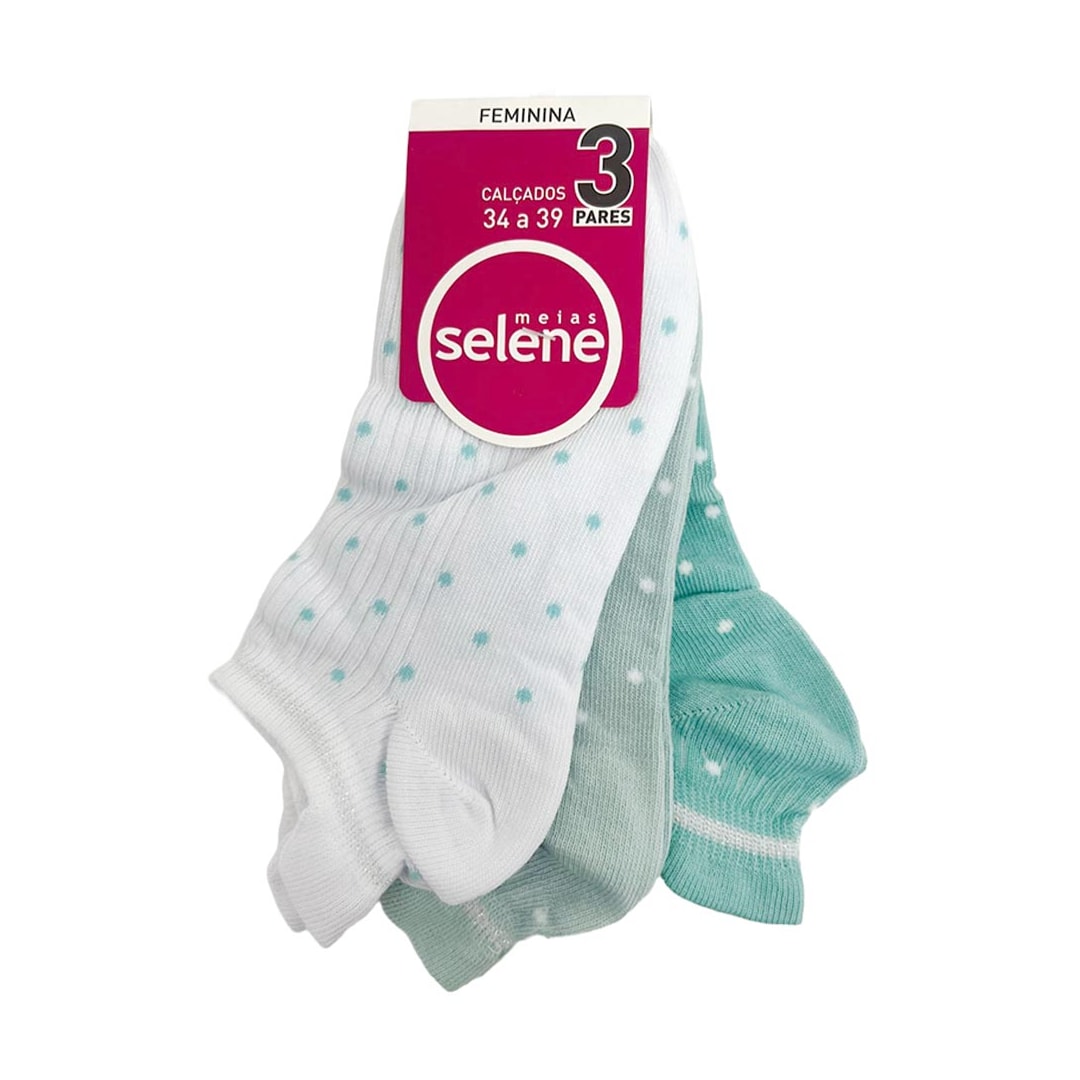 Kit Selene 3 Meias Sapatilha 7360 Branco/Menta/VerdeClaro Kit Selene 3 Meias Sapatilha 7360 Branco/Menta/VerdeClaro