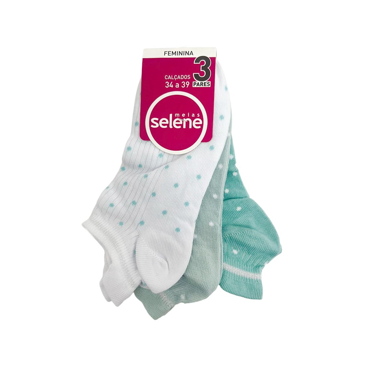 Kit Selene 3 Meias Sapatilha 7360 Branco/Menta/VerdeClaro Kit Selene 3 Meias Sapatilha 7360 Branco/Menta/VerdeClaro