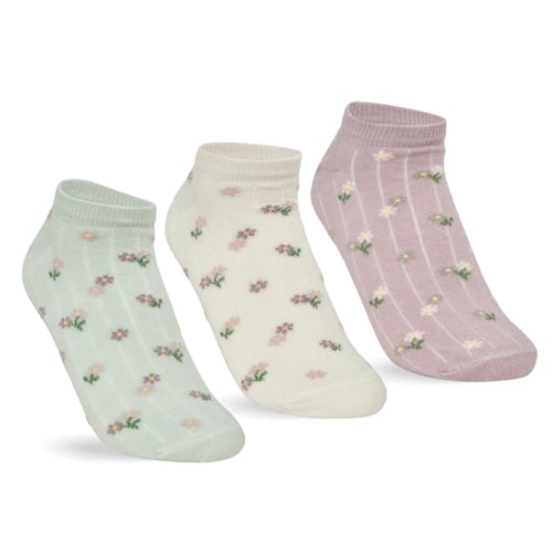 Kit Selene 3 Meias Sapatilha 7360 Menta/Amarelo/Rose