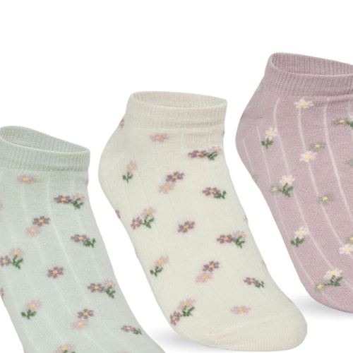 Detalhe - Kit Selene 3 Meias Sapatilha 7360 Menta/Amarelo/Rose