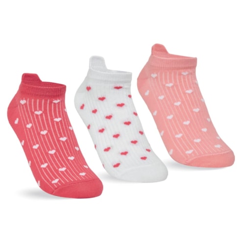 Kit Selene 3 Meias Sapatilha 7360 Vermelho/Branco/Coral