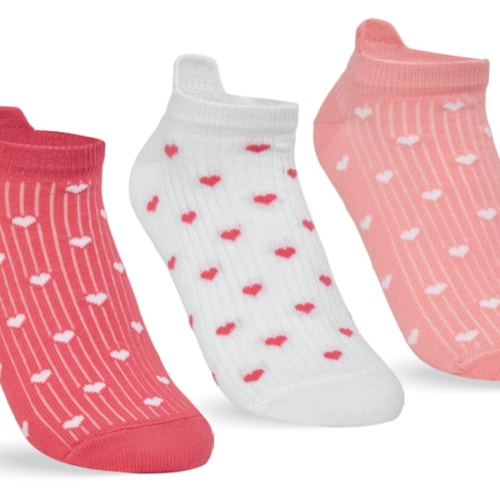 Detalhe - Kit Selene 3 Meias Sapatilha 7360 Vermelho/Branco/Coral