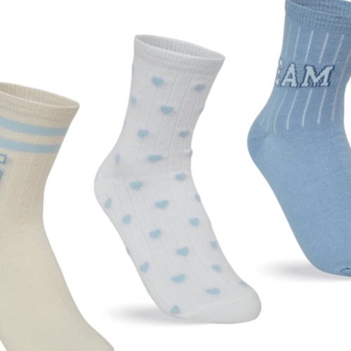 Detalhe - Kit Selene 3 Meias Soquete 7451 Amarelo/Branco/Azul