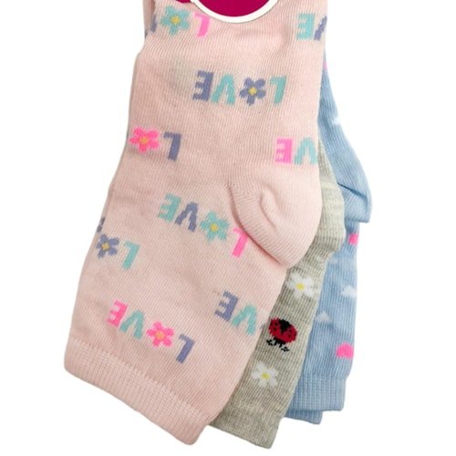 Detalhe - Kit Selene 3 Meias Soquete 7451 Azul Claro