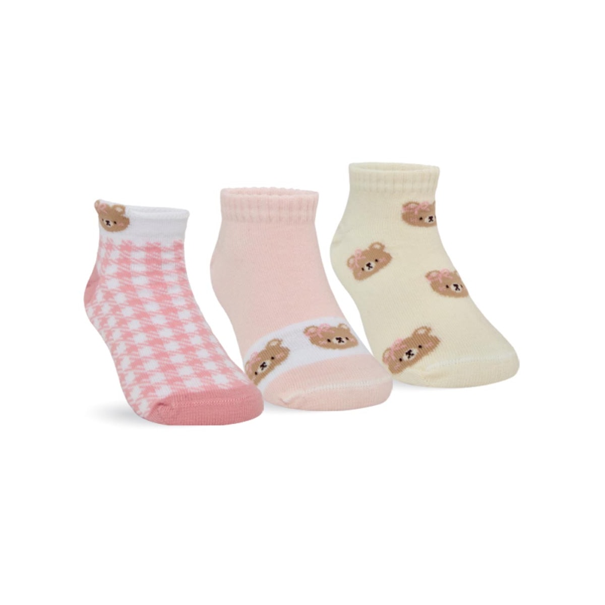 Kit Selene 3 Meias Soquete Menina 2315 Rosa/Creme/Urso Kit Selene 3 Meias Soquete Menina 2315 Rosa/Creme/Urso