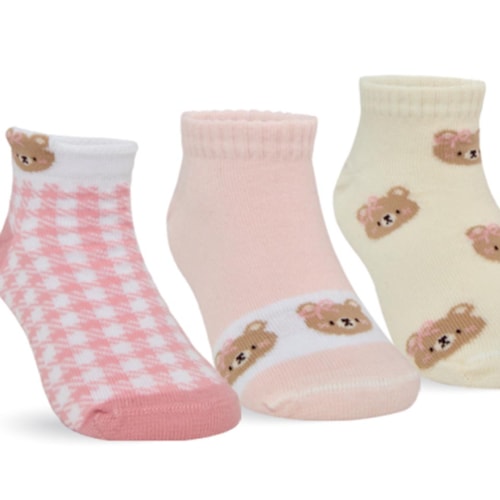 Detalhe - Kit Selene 3 Meias Soquete Menina 2315 Rosa/Creme/Urso