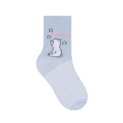 Kit Selene 3 Pares Meia Menina Cano Alto 2451 Azul/Branco/Salmao