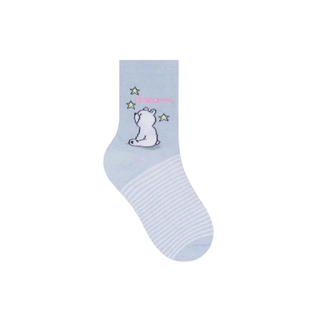 Kit Selene 3 Pares Meia Menina Cano Alto 2451 Azul/Branco/Salmao Kit Selene 3 Pares Meia Menina Cano Alto 2451 Azul/Branco/Salmao