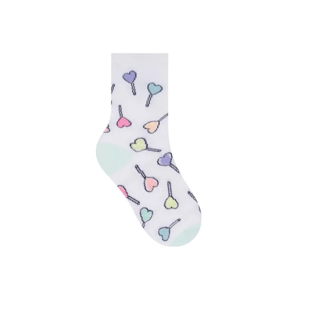 Kit Selene 3 Pares Meia Menina Cano Alto 2451 Azul/Branco/Salmao Kit Selene 3 Pares Meia Menina Cano Alto 2451 Azul/Branco/Salmao