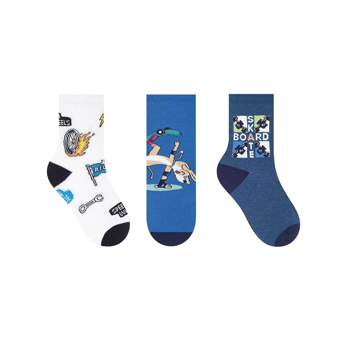 Kit Selene 3 Pares Meia Menina Cano Alto 2451 Branco/Azul/Marinho Kit Selene 3 Pares Meia Menina Cano Alto 2451 Branco/Azul/Marinho