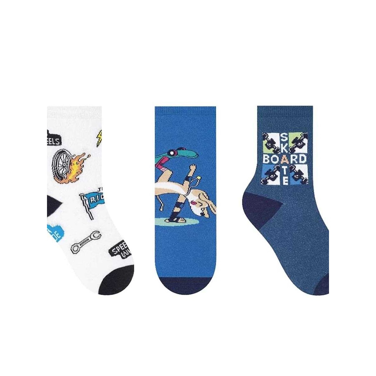 Kit Selene 3 Pares Meia Menina Cano Alto 2451 Branco/Azul/Marinho Kit Selene 3 Pares Meia Menina Cano Alto 2451 Branco/Azul/Marinho