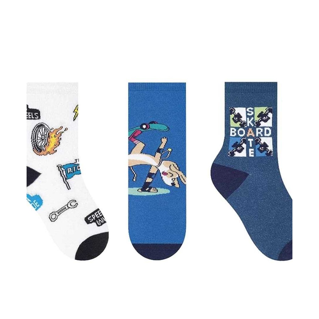 Kit Selene 3 Pares Meia Menina Cano Alto 2451 Branco/Azul/Marinho Kit Selene 3 Pares Meia Menina Cano Alto 2451 Branco/Azul/Marinho