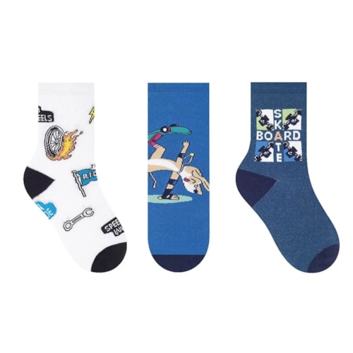 Kit Selene 3 Pares Meia Menina Cano Alto 2451 Branco/Azul/Marinho