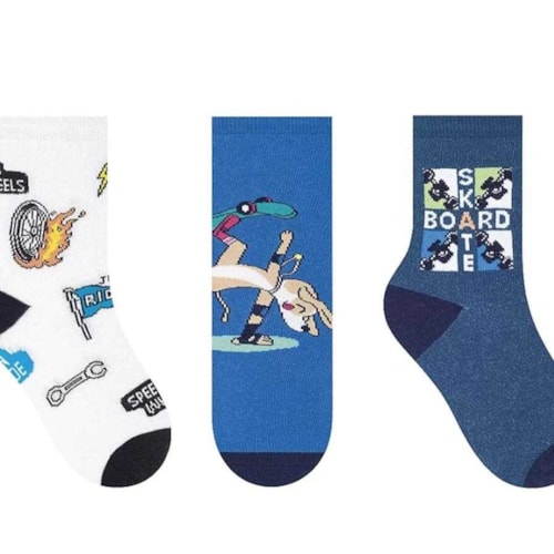 Detalhe - Kit Selene 3 Pares Meia Menina Cano Alto 2451 Branco/Azul/Marinho