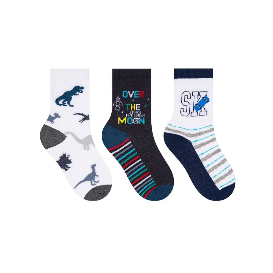 Kit Selene 3 Pares Meia Menina Cano Alto 2451 Branco/Marinho/Branc Kit Selene 3 Pares Meia Menina Cano Alto 2451 Branco/Marinho/Branc